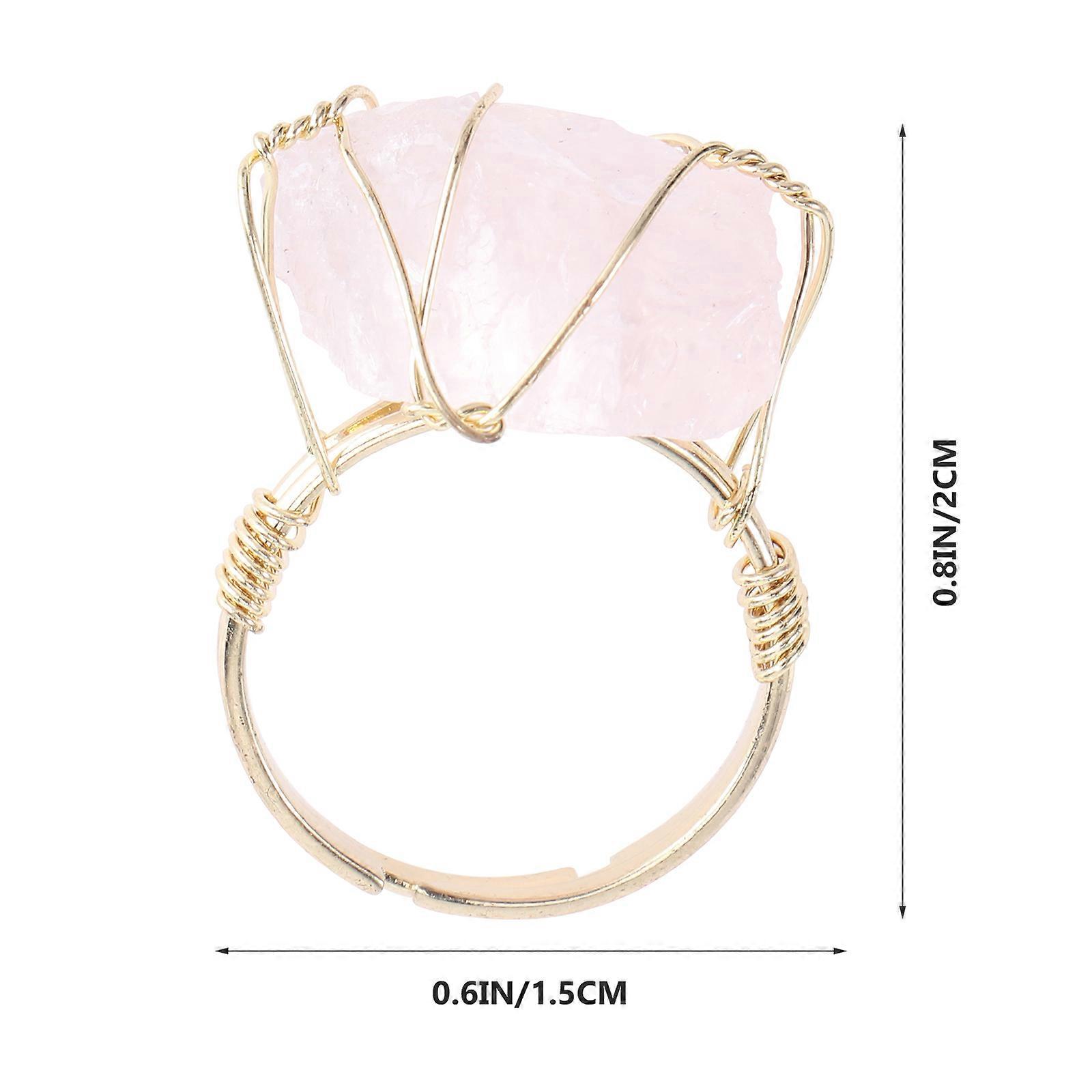 Finger Rings Natural Crystal Opening Ring for Decor 2Pcs Pink Adjustable