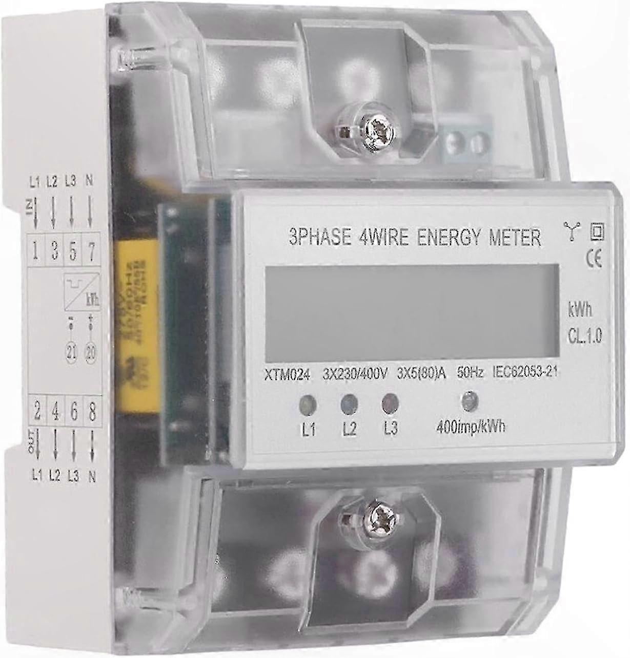 Three-Phase 4-Wire Digital Energy Meter, LCD Display, 5-100A Range, Precision KWh Tracking for Electrical Systems Monitoring
