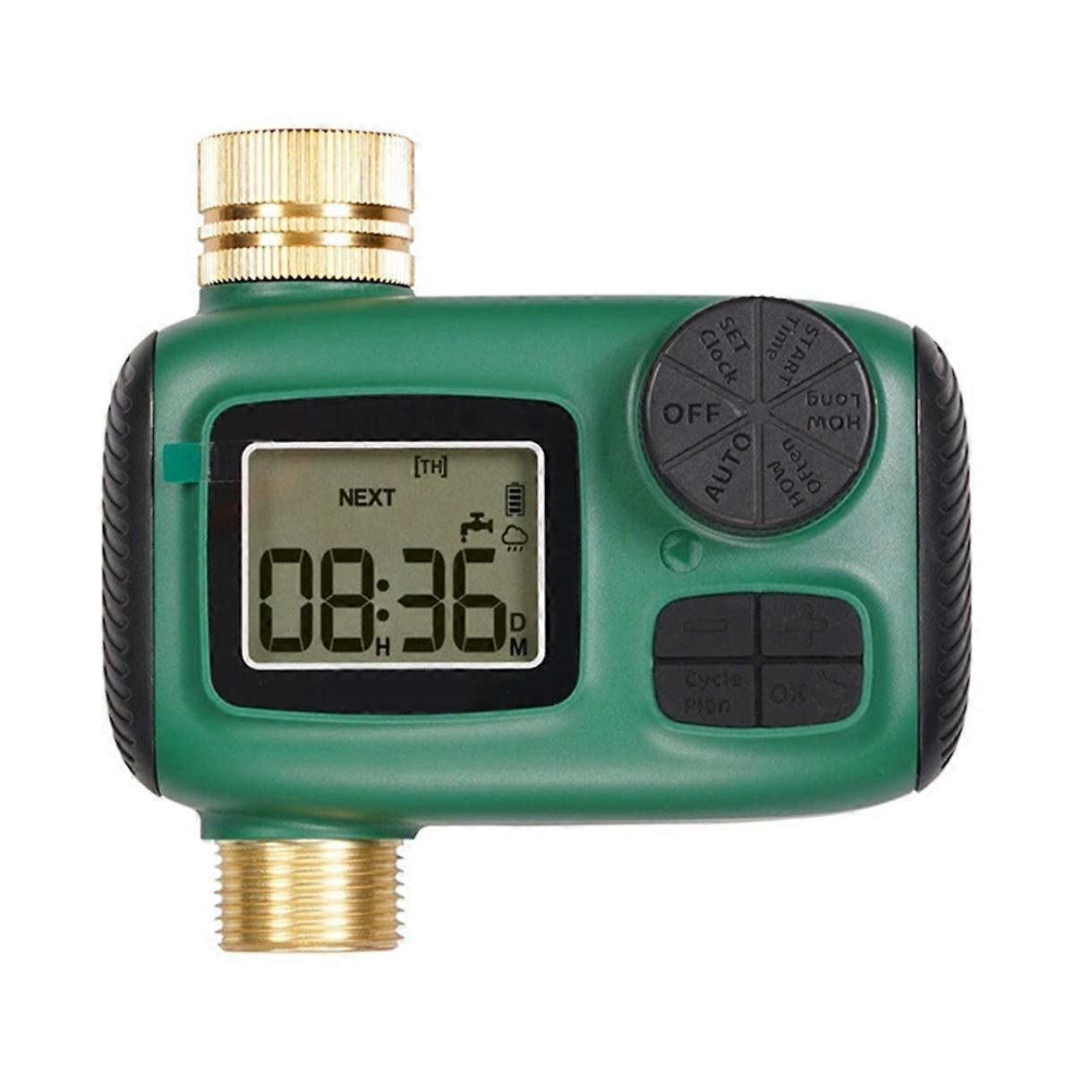 Water Timer Brass Inlet Rotary Knob Control with LCD Display Screen Rain Delay Child Lock Garden Sprinkler 1-Outlet UK
