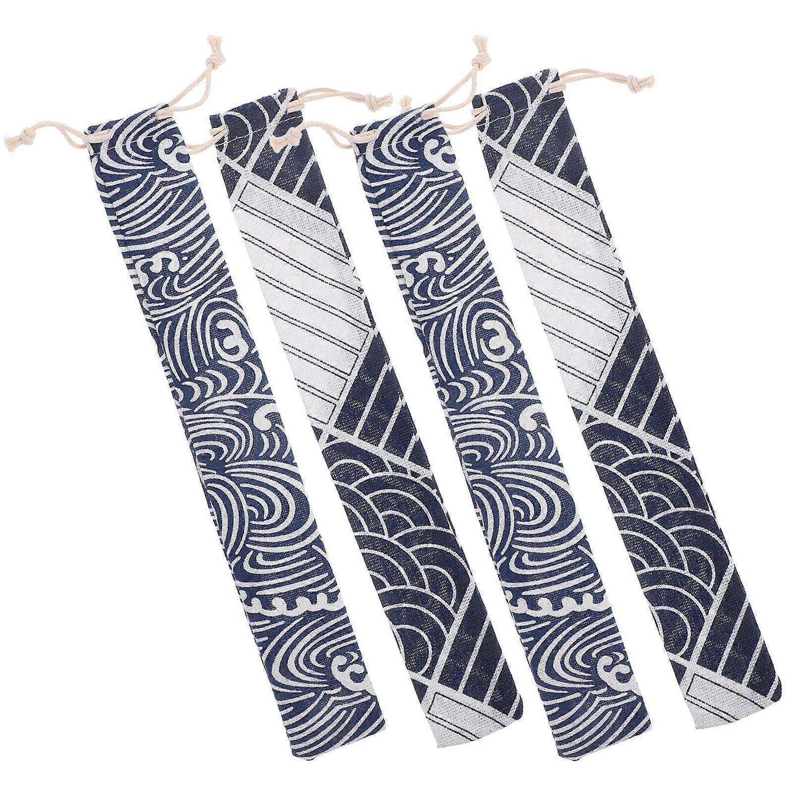 Drawstring Fabric Cutlery Bags Chopsticks Holder for Kitchen Use 4Pcs