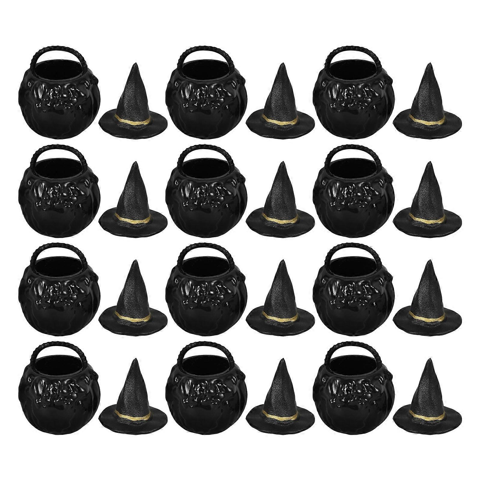 Halloween Miniature Cauldron and Witch Hat Ornament Set 4Sets