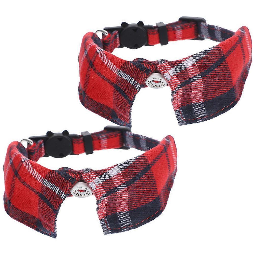 Cat Collar with Bell Plaid Pattern Adjustable for Pets 2Pcs Safety Buckle Design