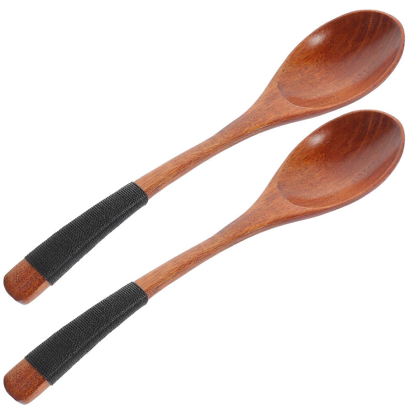 Wooden Honey Spoon 2Pcs Long-Handled Kitchenware Brown Utensils For Cooking Dining Gifting