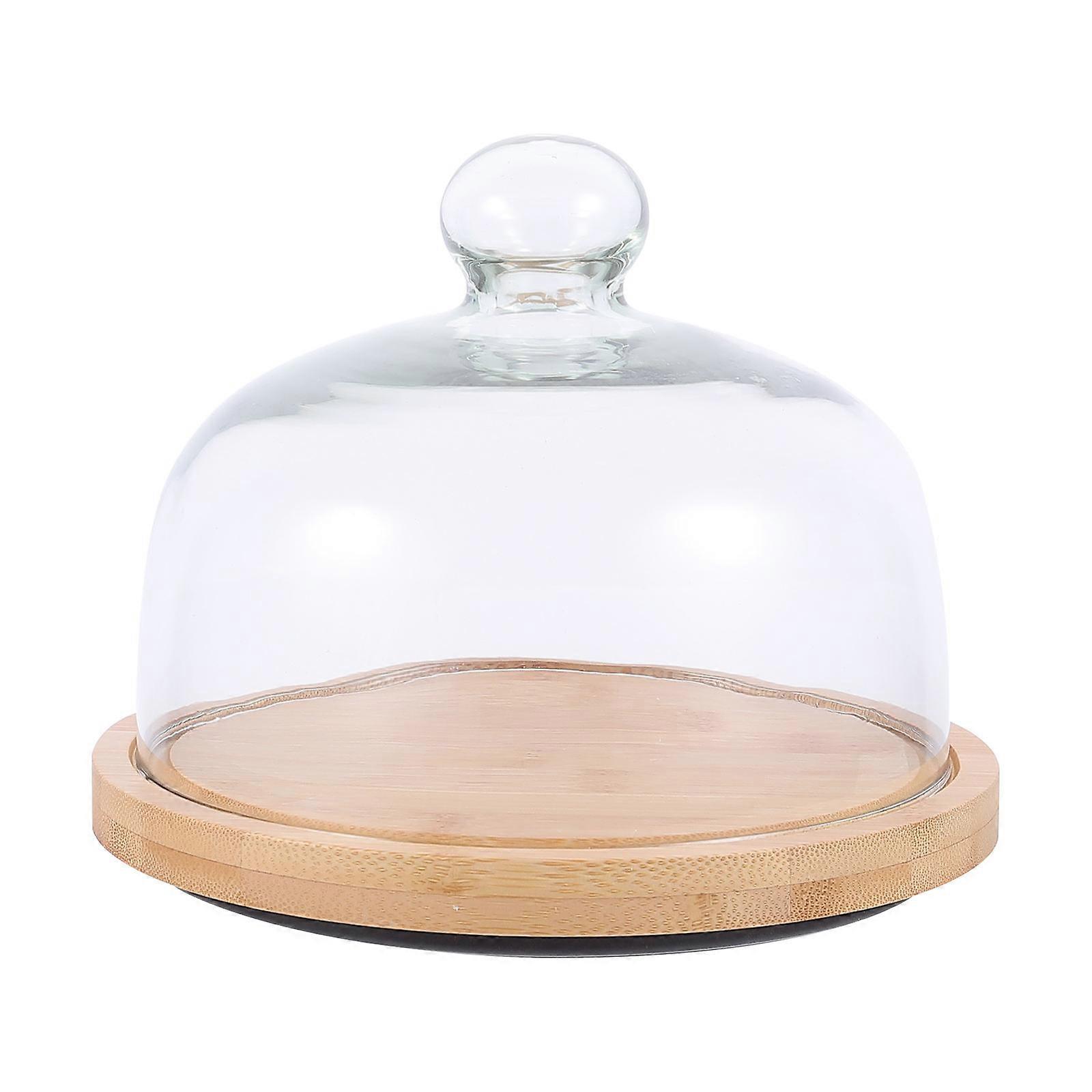 Rotating Cake Cover Bread Plate with Glass for Storage 1Pcs
