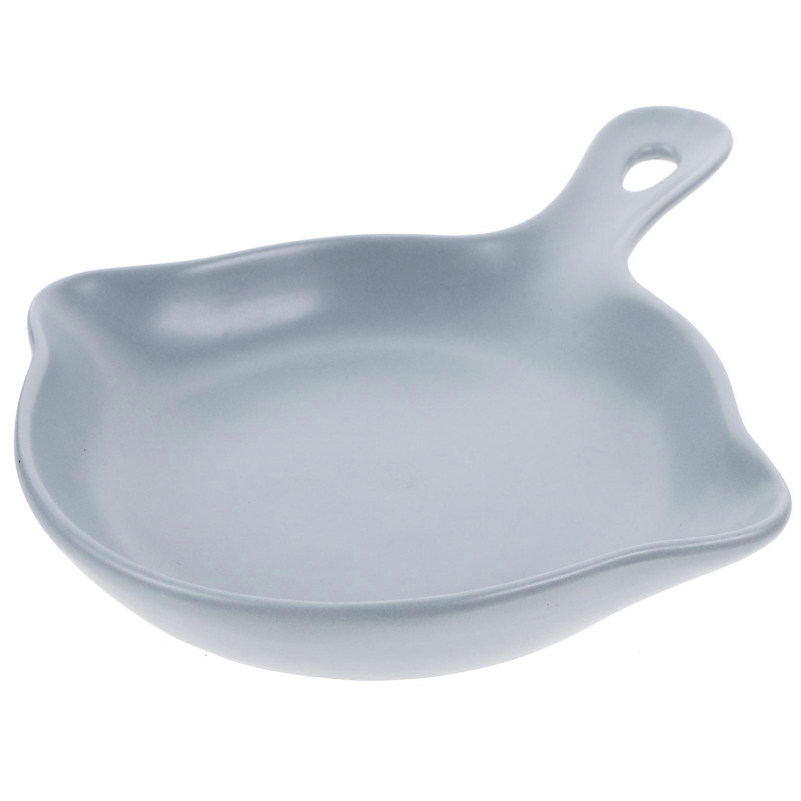 Food Plate with Handle Ceramic Tray for Home Use 2Pcs Grey Color