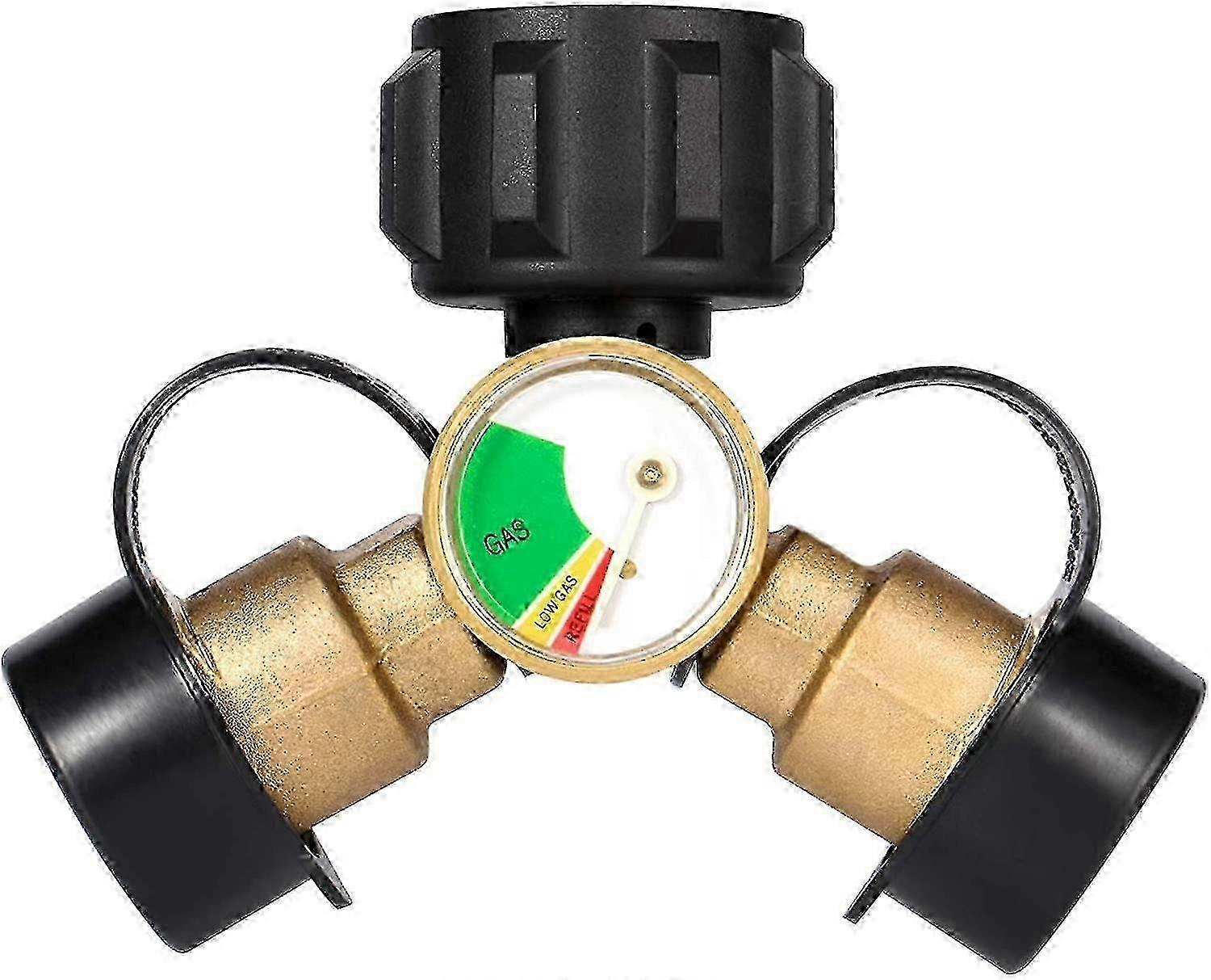 Propane Splitter, 2 Way Propane Tank Y Splitter Adapter With Gauge, Lp Gas Adapter Tee Grill Connector For Propane Cylinder, Rv Camper, Bbq Gas Grill