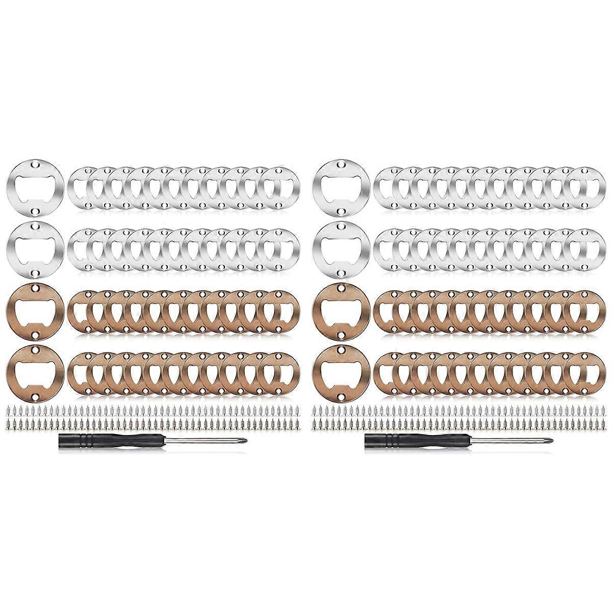 80Sets Beer Bottle Opener Inserts Kits Round DIY Bottle Opener Hardware Kit with Screws Screwdriver