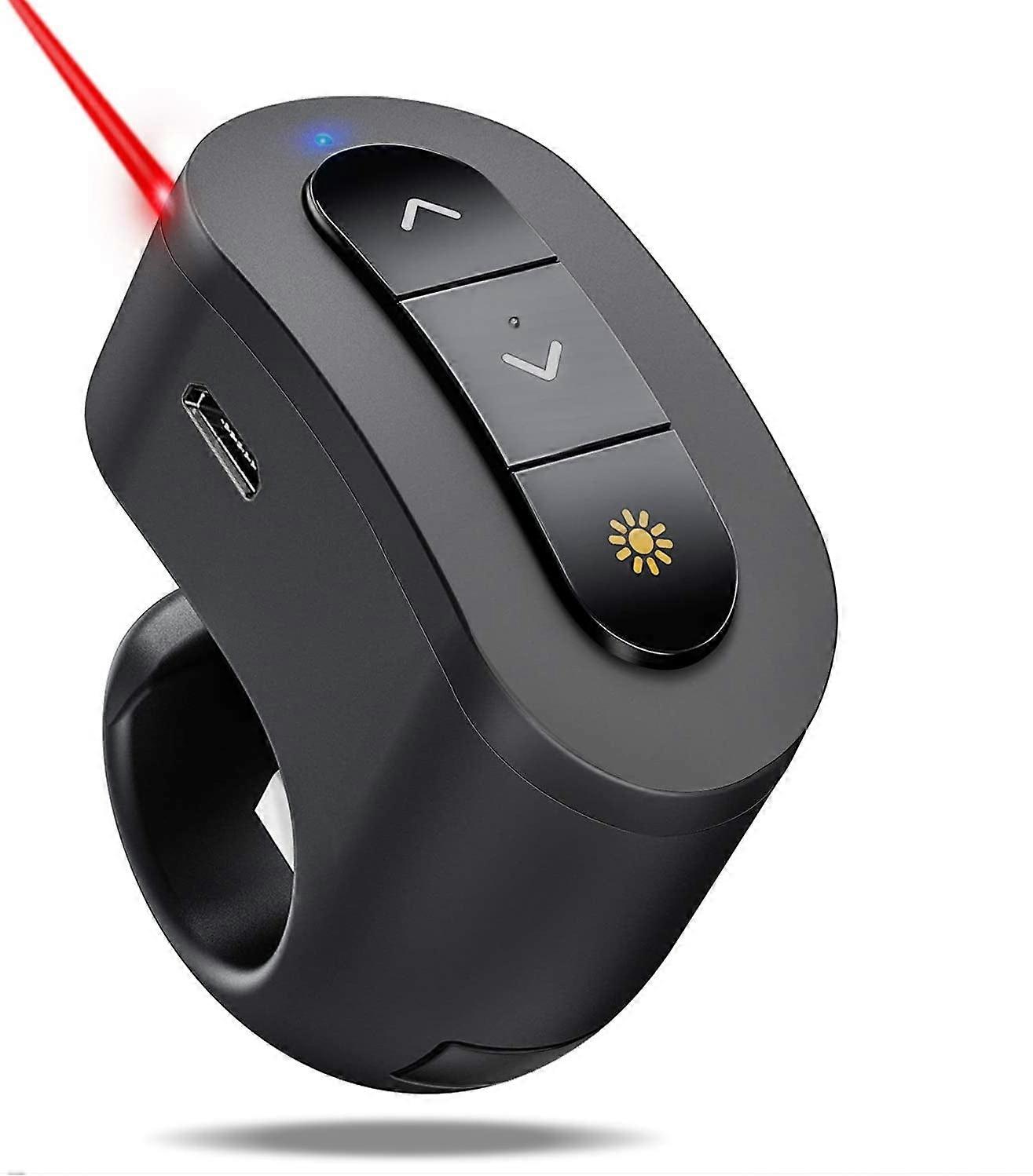 Presentation Clicker USB Rechargeable Powerpoint Clicker, Finger Ring RF 2.4GHz Presenter Clicker