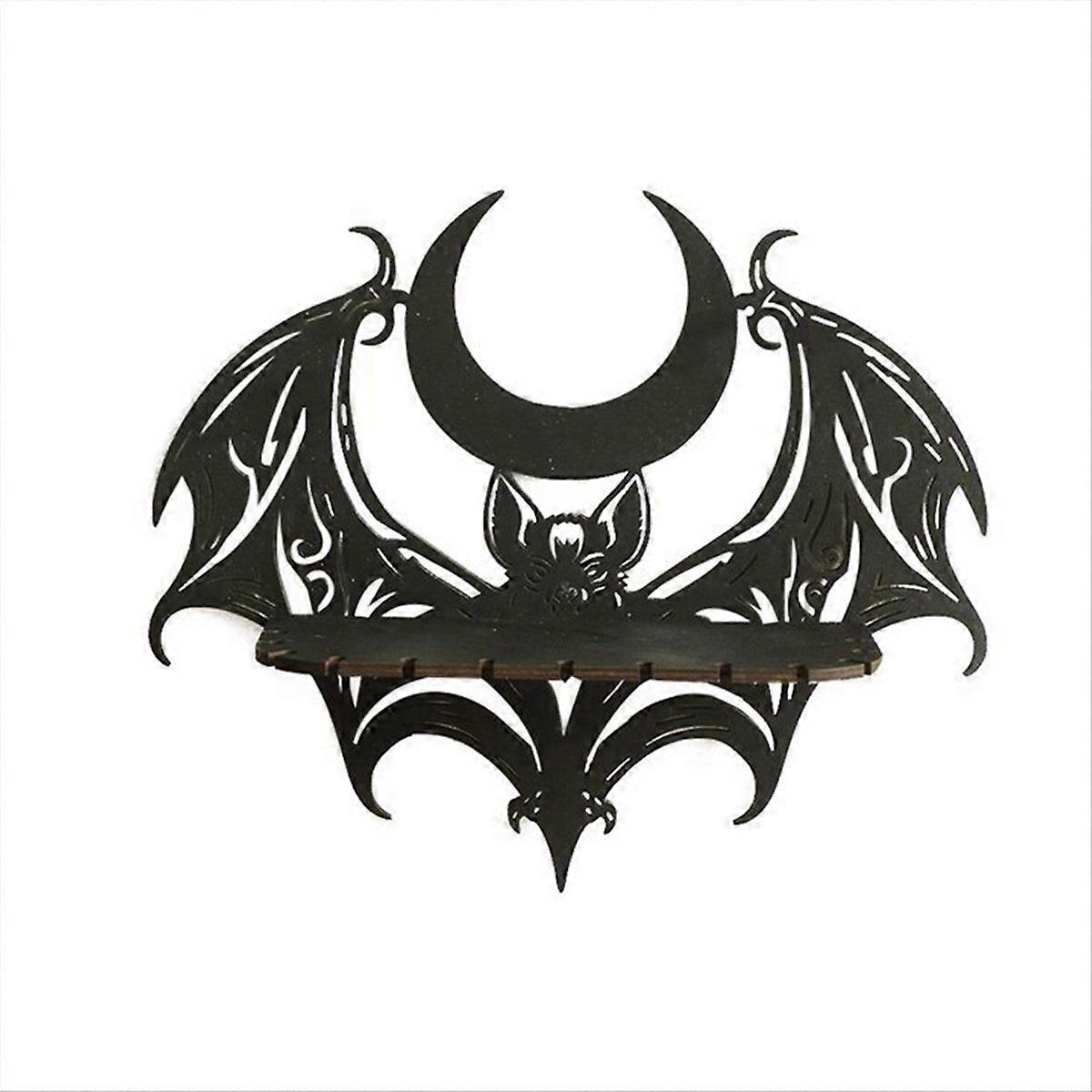 Black Wooden Wall Shelf Gothic Bat Moon Profiling Hollow Pattern