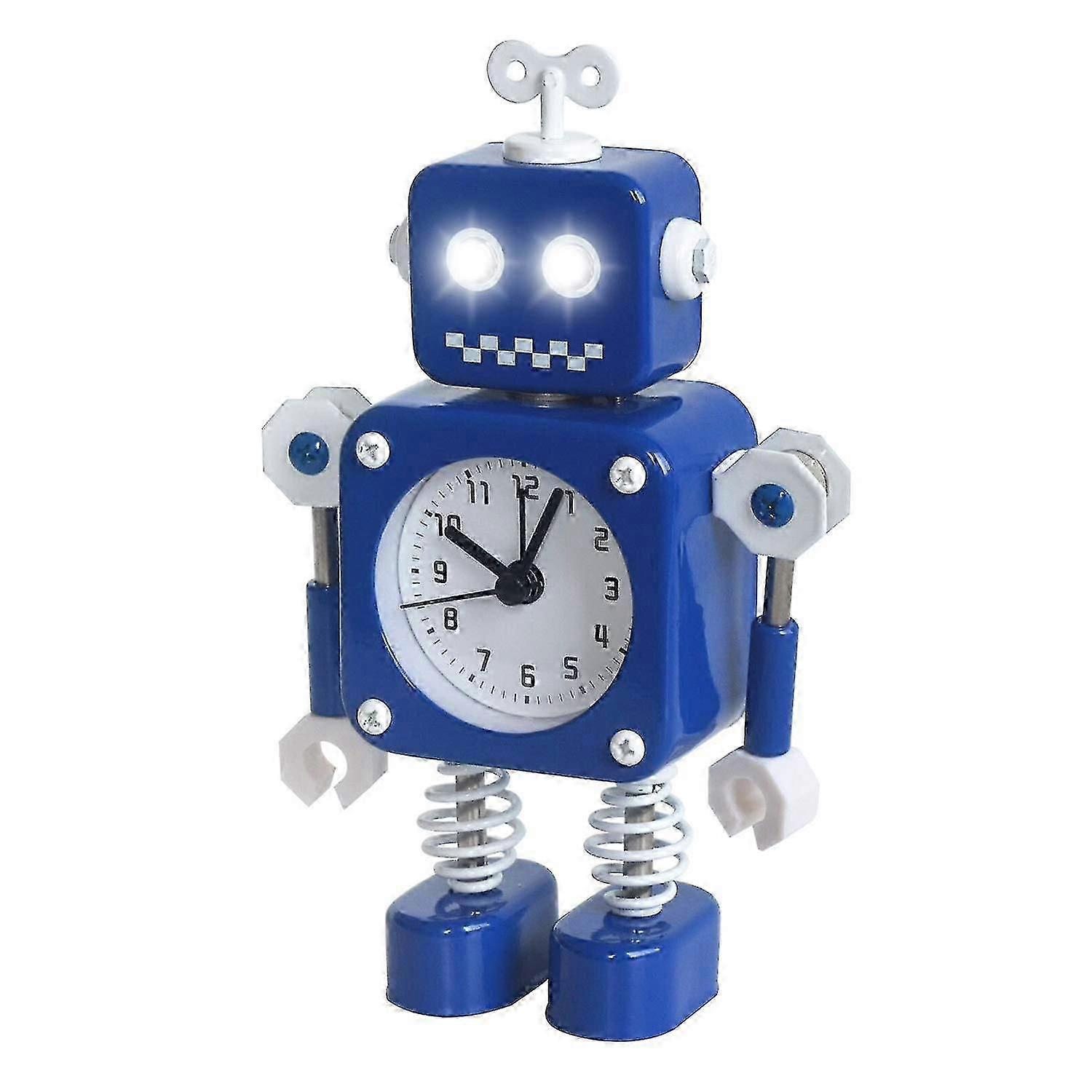 Robot Alarm Clock,stainless Metal Non-ticking Wake-up Clock With Flashing Eye Lights And Rotating (hs)