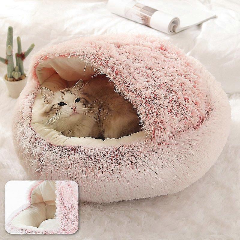 Λούτρινο κρεβάτι γάτας, ζεστό, μαλακό κρεβάτι για γάτες, μικρά σκυλιά, στρογγυλό σπίτι-φωλιά κατοικίδιων με καπάκι, μαξιλάρι για κουτάβια, αξεσουάρ για γάτες.