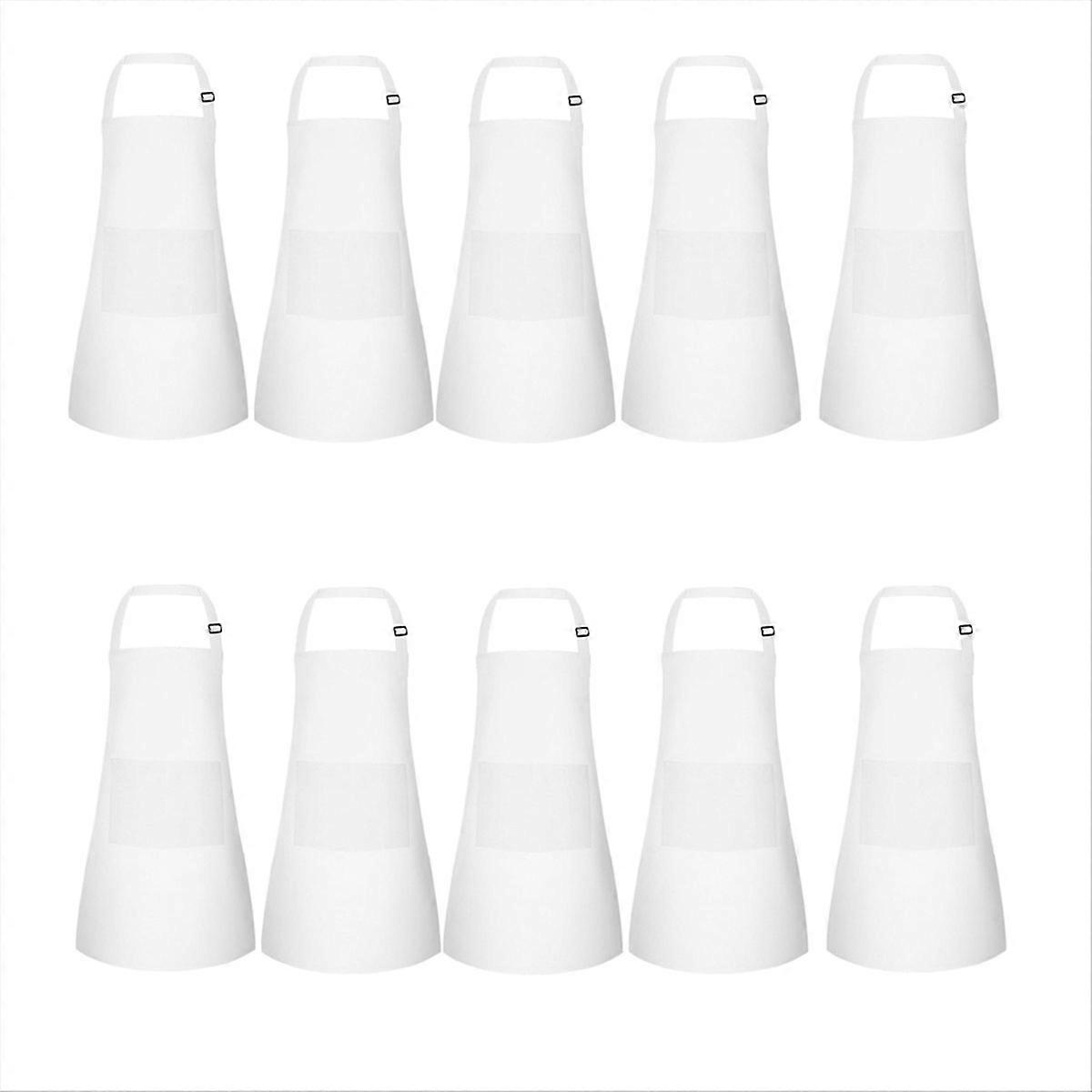 10 Pack Kids Apron Adjustable Children Apron with 2 Pockets White