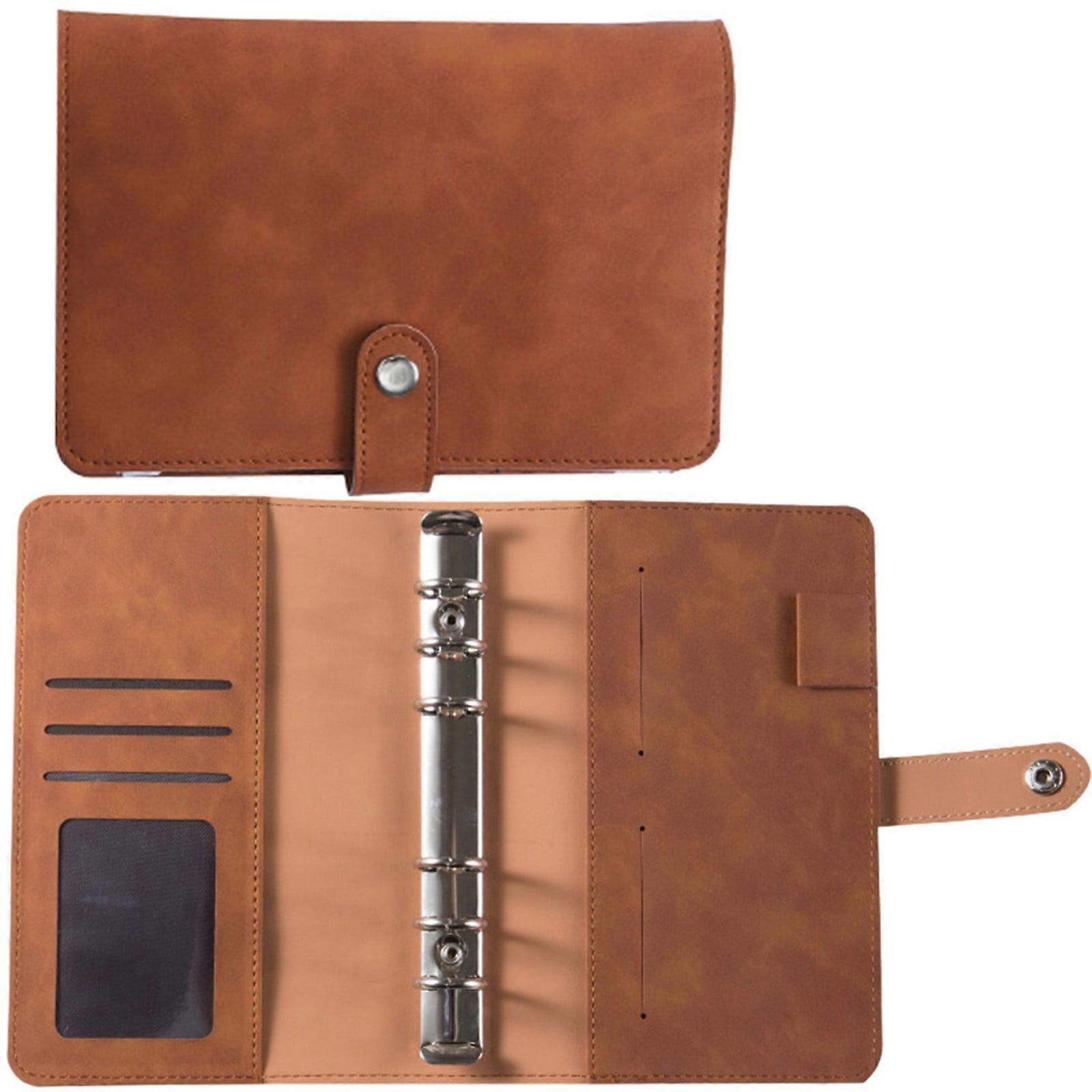 A6 Leather Notebook Coin Storage Book (Amber Brown) - Soft Leather Single Cover, Compatible with Loose-Leaf Notes, Laptop Jacket