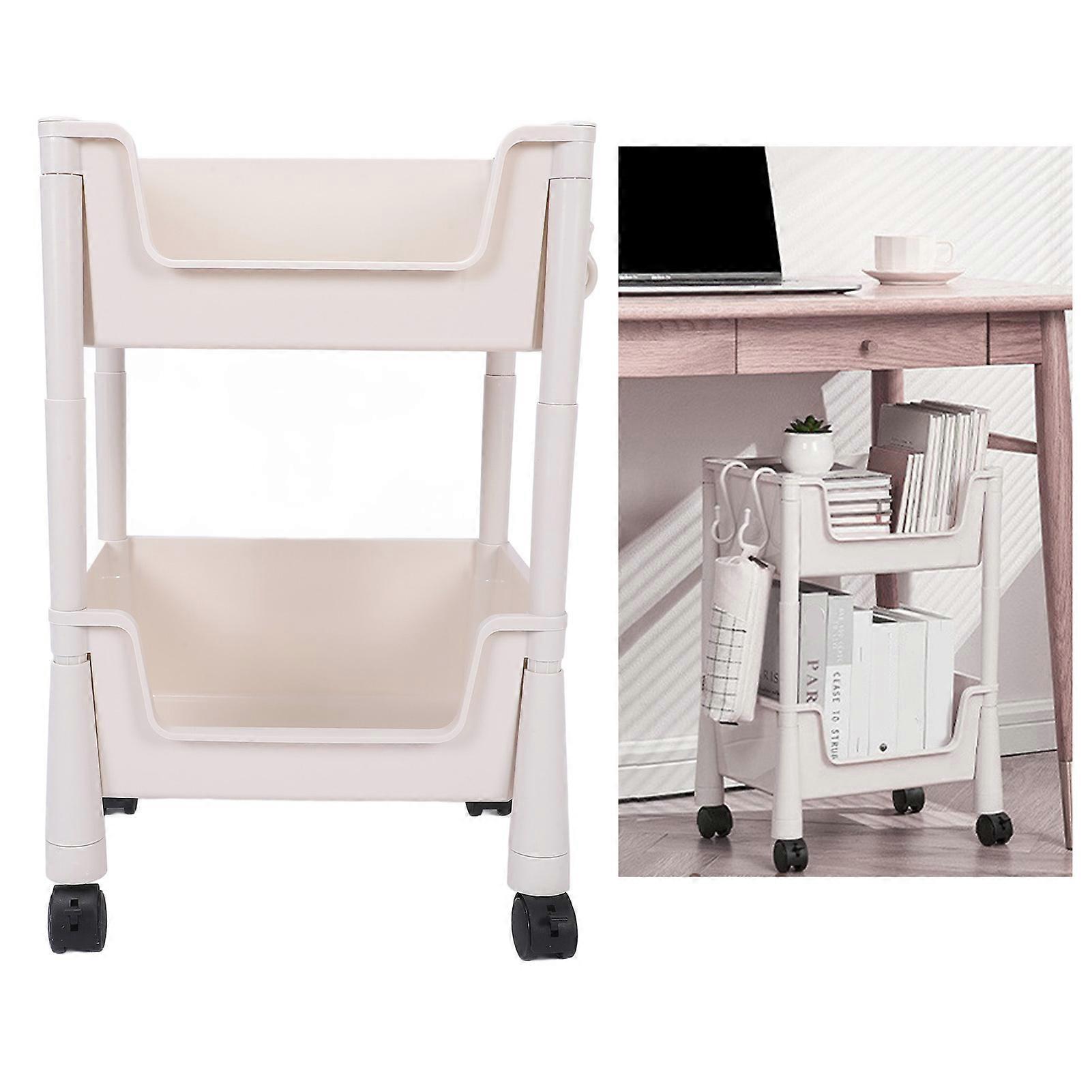 Mobile Utility Cart On Wheels Compact Movable Storage Book Shelves Trolley Rack Cart Organizer 2 Layers 