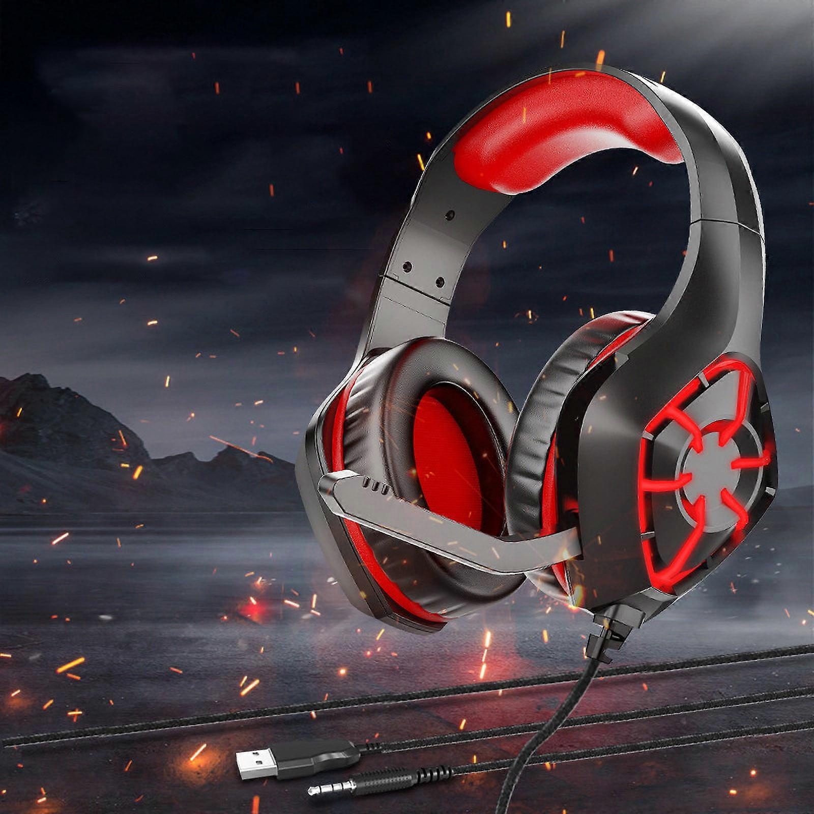 Jacenvly 2024 New Wireless Gaming Earphones with Illumination, Wired Headworn Headset Compatible with 3.5mm+USB, Blue