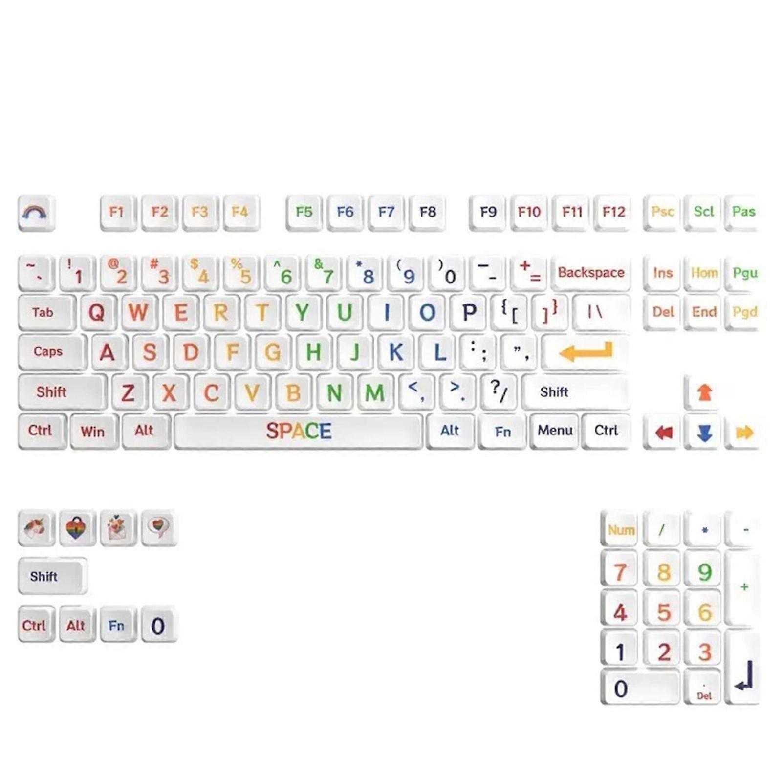 113Keys XDA Height Keycaps Set Featuring Large Color Fonts Unique Keycap for Customized Mechanical Keyboards Multicolor