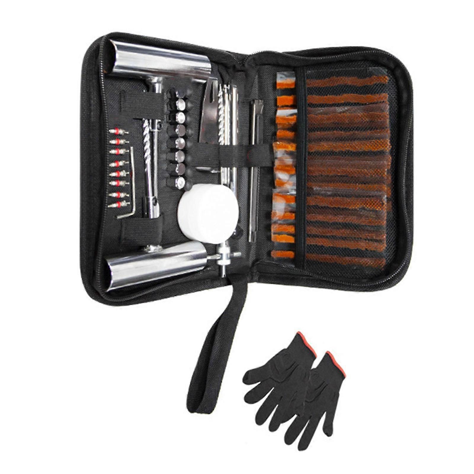 Complete Tire Puncture Emergency Repair Kit with Reinforced Metal Tool Simple Operate for Vehicle Motorcycles & Trucks Multicolor