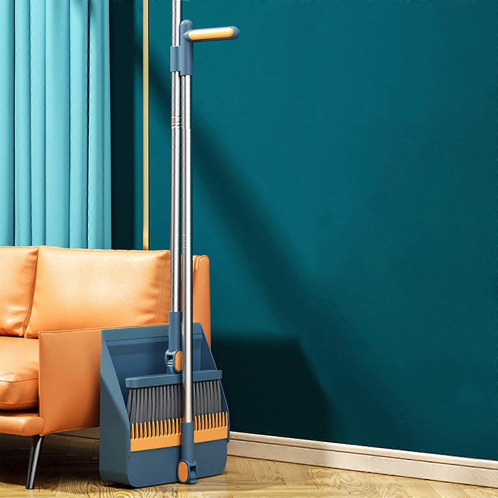 Broom and Dustpan Set with Long Handle, Lightweight Stand-Up Combo, Stiff Bristles, Compatible with Home, Garage, Kitchen, Office