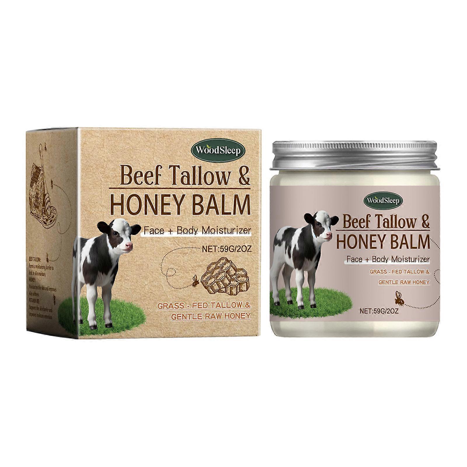WoodSleep Fast-Absorbing Tallow Moisturizer – Grass-Fed Beef Tallow & Honey Balm, Fragrance-Free for Dry/Sensitive Skin