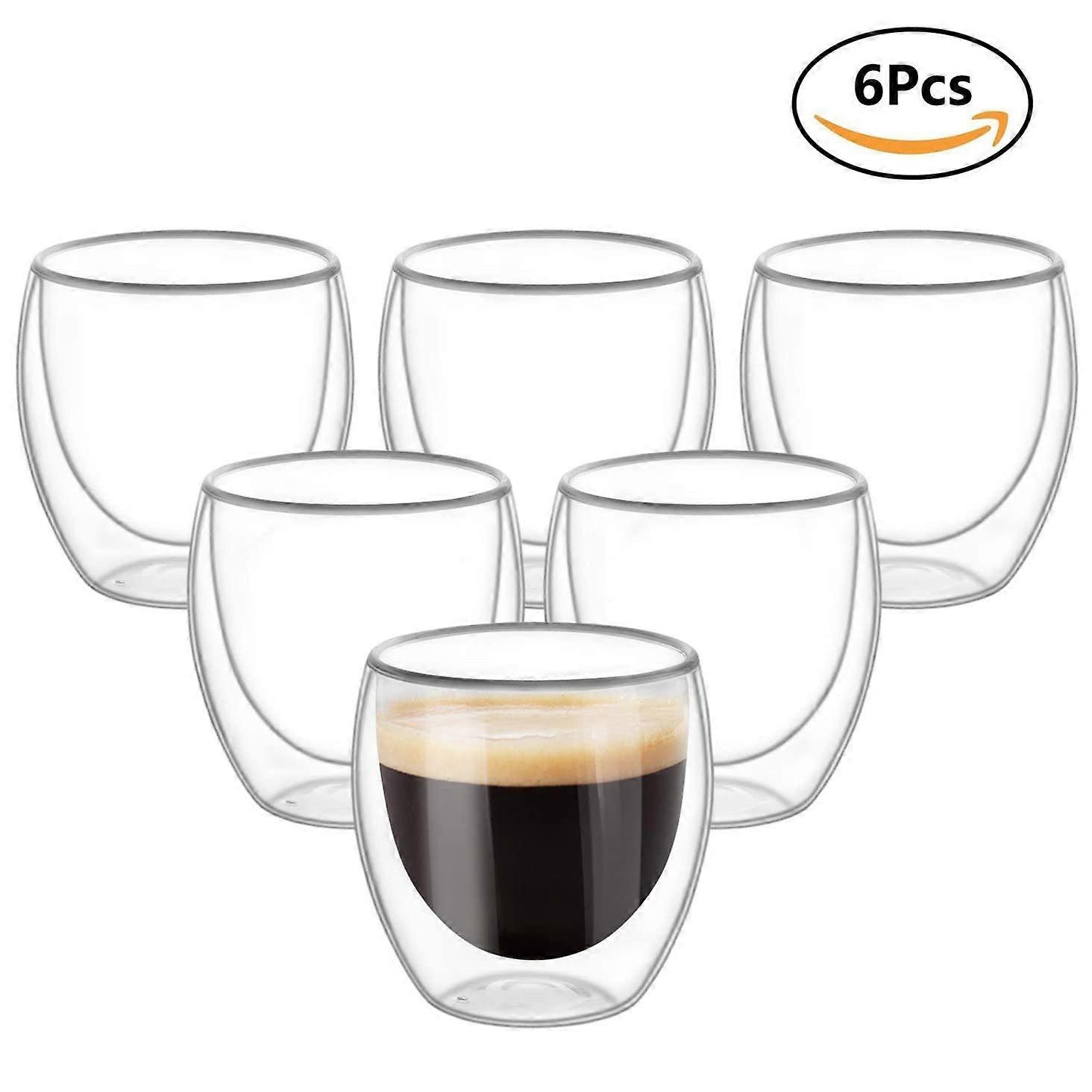 2-6PCS Clear Insulated Double-Walled Cups – 250ml Coffee Mugs for Cappuccino & Latte