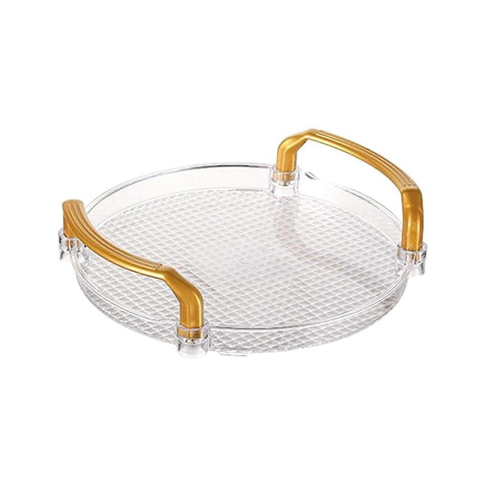 Acrylic Clear Round Serving Tray Bathroom Vanity Decorative with Golden Handle for Coffee Table Office A