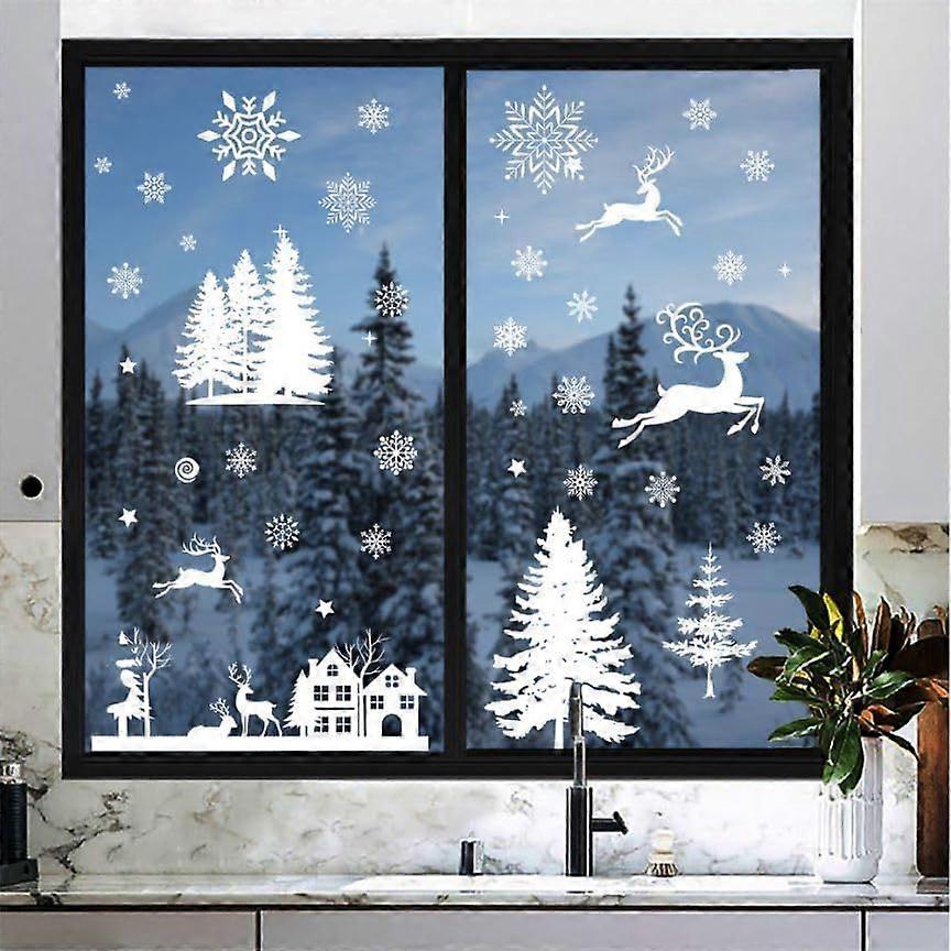 176 Christmas window stickers, white reindeer and snowflake design, 8 sheets of double-sided window stickers.