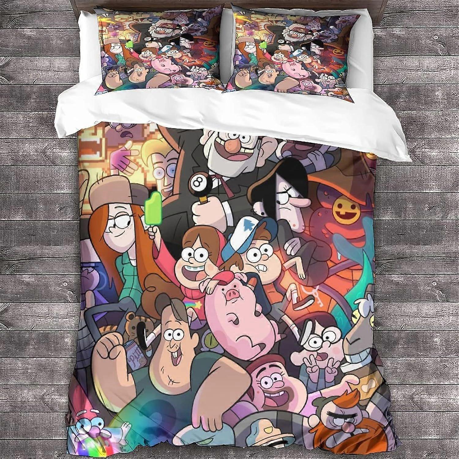 3D impresso gravidade cai jogo de cama para adolescentes animação padrão edredom capa com fronhas Disney capa de microfibra com fecho de zíper fazer