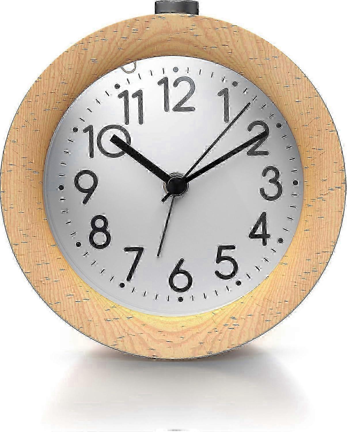 Portable Design, Analog Alarm Clock with Nightlight Function, Solid Wood, Silent Non-Tick Movement, Vintage Clock Style, Gentle Wake Up, 95Mm X 95Mm 2