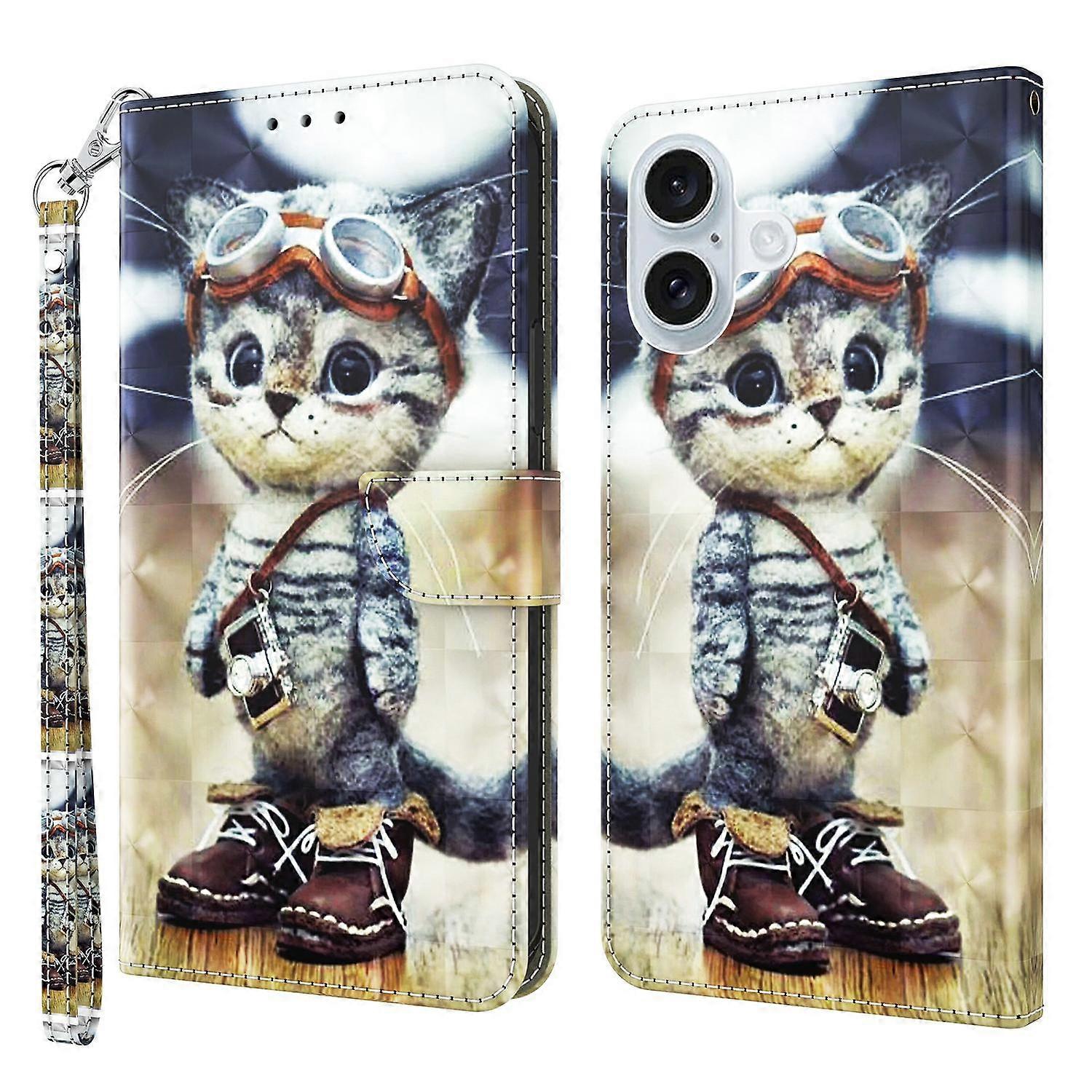 For iPhone 16 Plus Case Stand Pattern Printing Leather Phone Cover