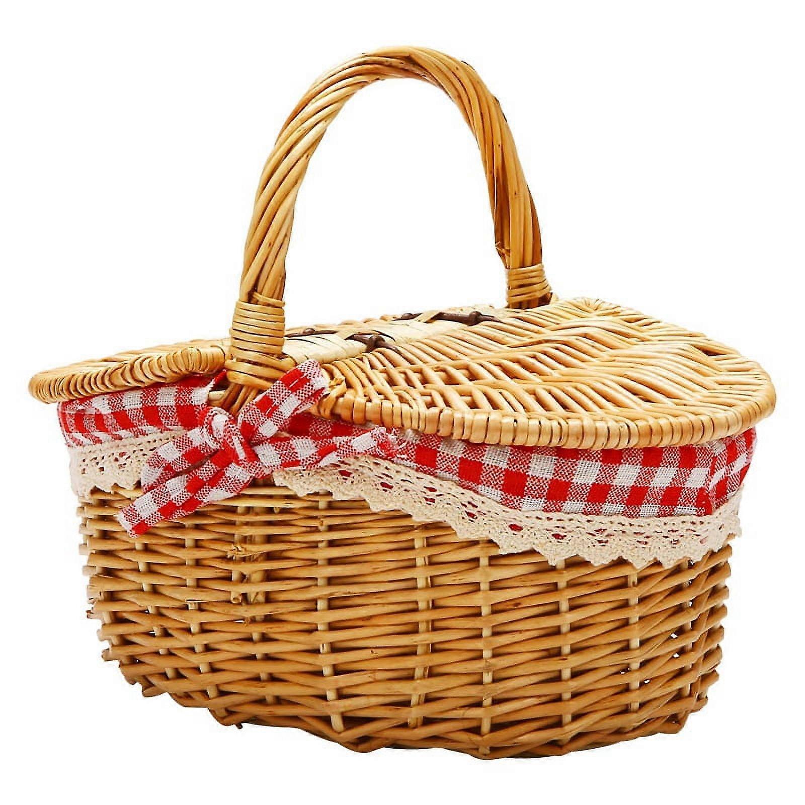 Country Style Wicker Picnic Basket Hamper with Lid and Handle & Liners for Picnics, Parties and BBQs