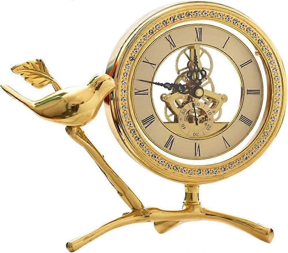 Solid Wood Mantel Clock with Quartz Movement, Silent Vintage Table Clock for Living Room or Bedroom