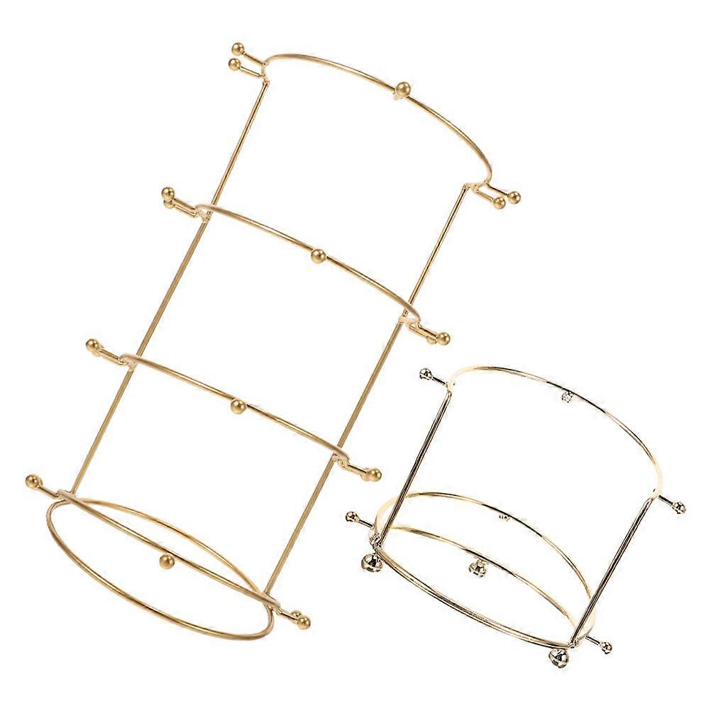 Elegant Headband Stand for Crown Display with 2Pcs Organizer Tiers in Gold