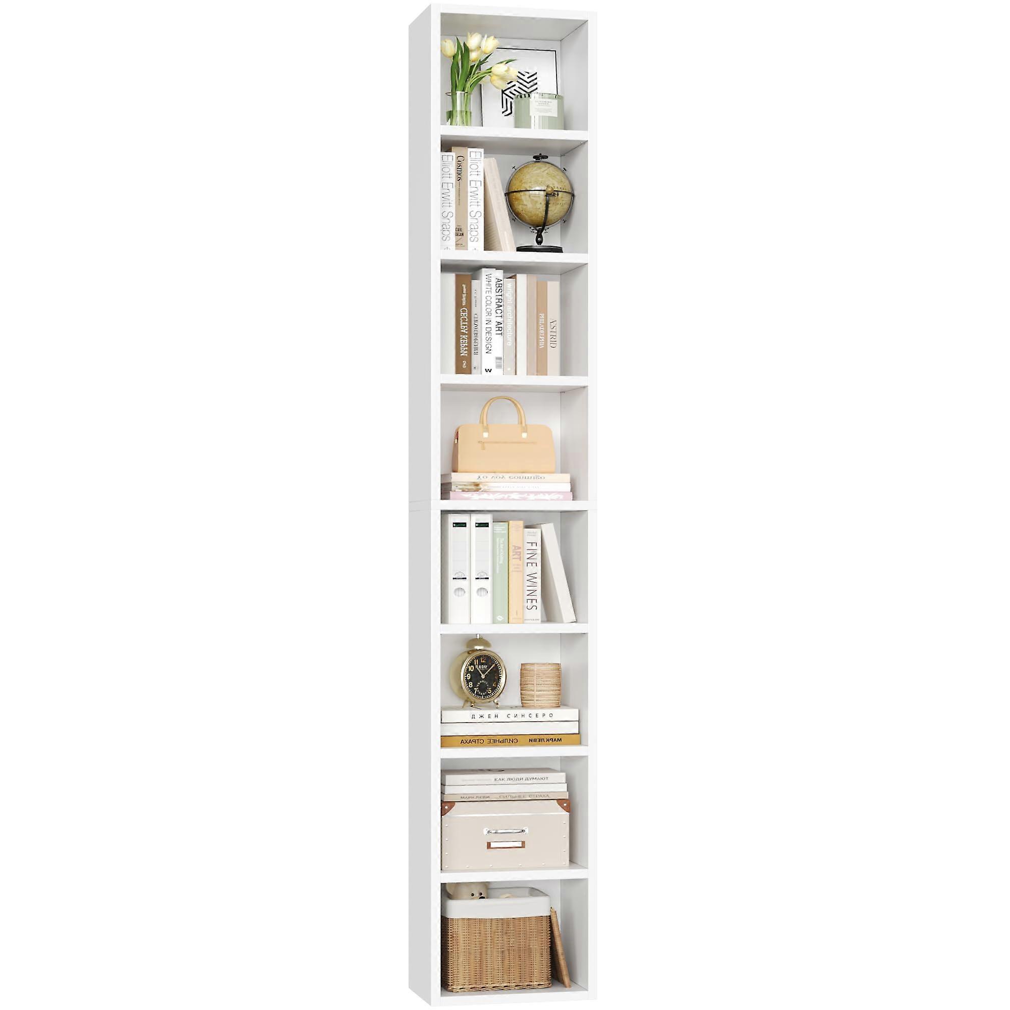 White 8Tier Media Storage Tower with Adjustable Shelf Heights for CDs DVDs and Books