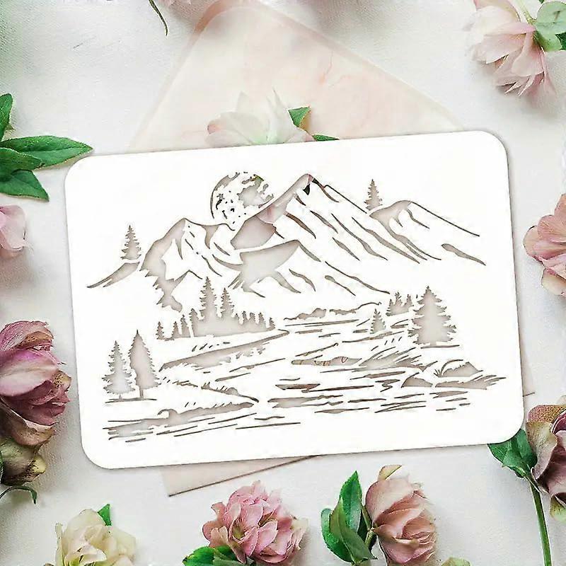 Reusable Mountain Tree Wall Stencils Template for Painting on Walls Furniture Wood and Crafts