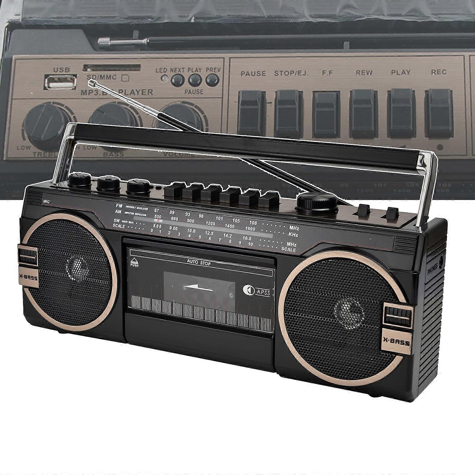 Cassette Player Bluetooth AM/FM/SW Radio  Memory Card USB Aux TF Tape  80s Style Portable Black