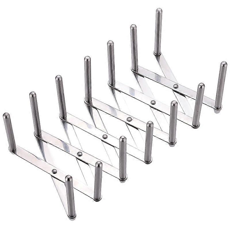 Adjustable Stainless Steel Dish Rack with 6 Compartments, Foldable Kitchen Organizer, Silver