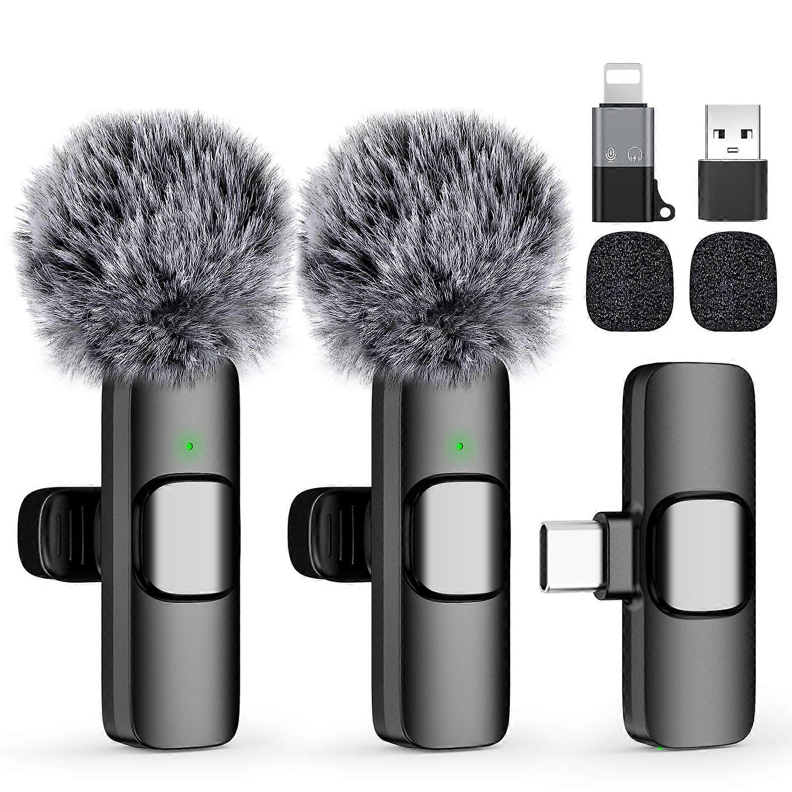 Wireless Lavalier Microphone with Noise Reduction, Clipon Mic for iPhone Android Video Recording