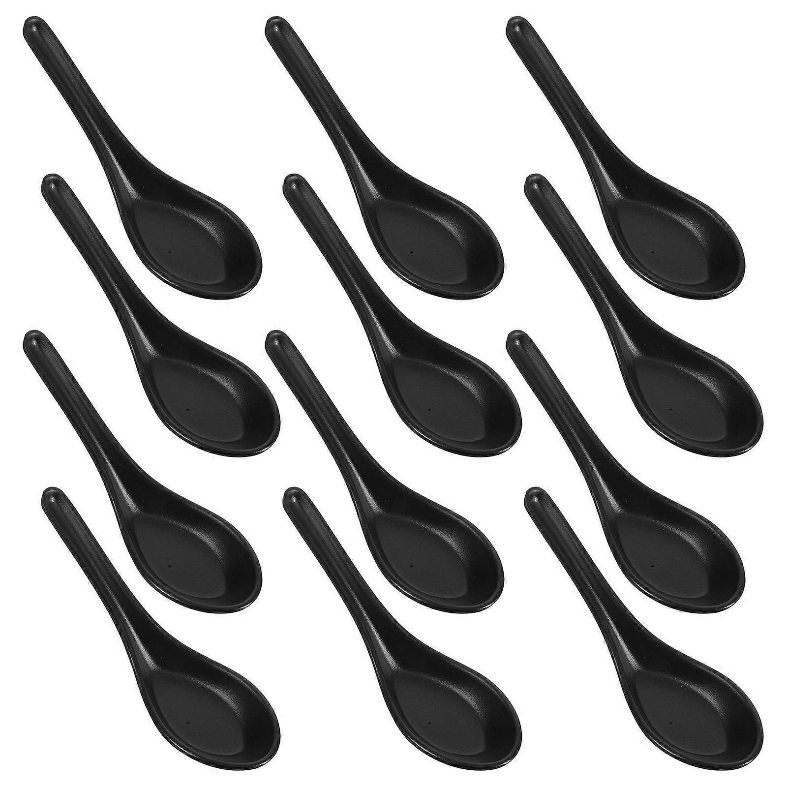 Soup Spoons Black for Home 12Pcs Ramen Spoon Set