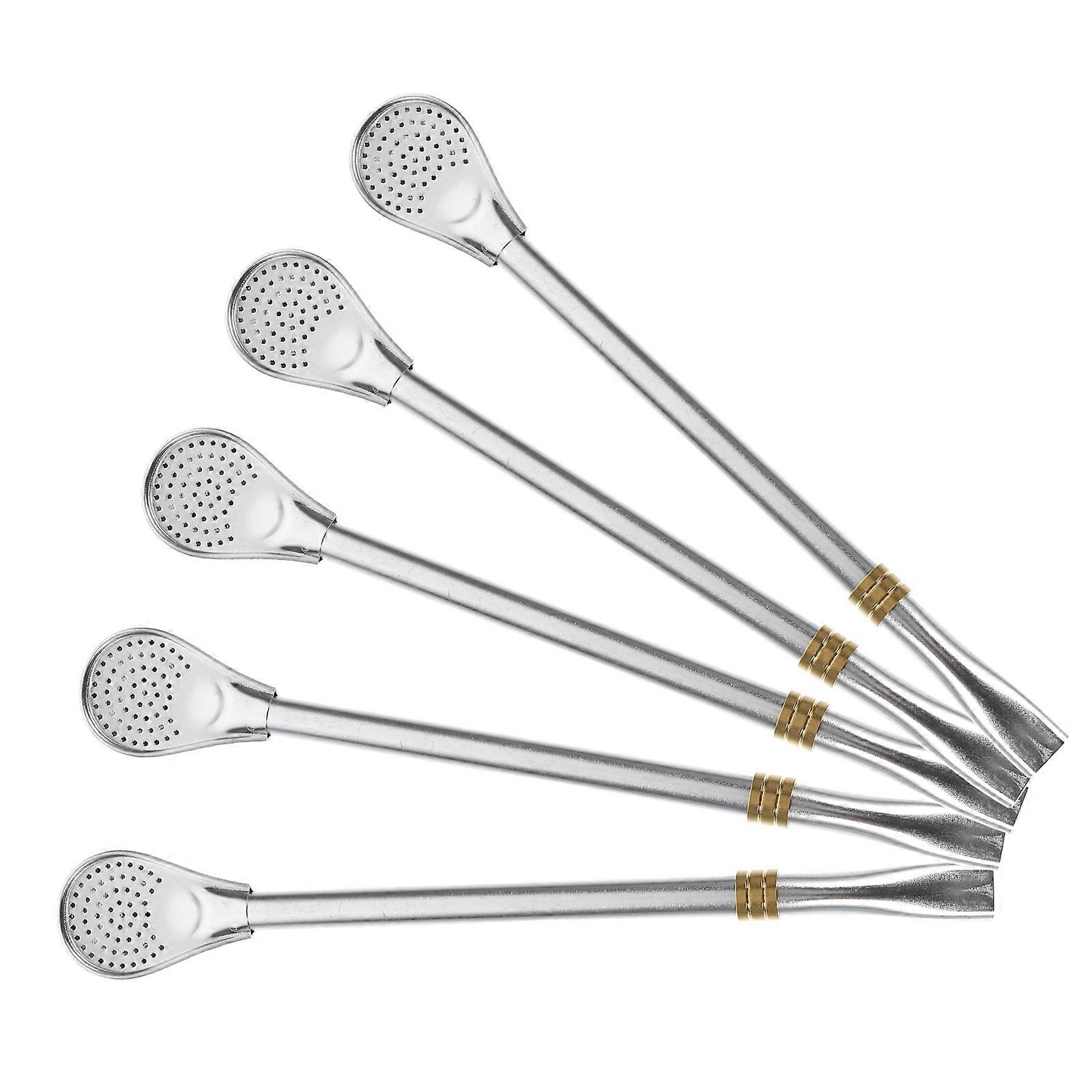 Stainless Steel Straw Spoon with Filtering Function 5Pcs for Drinking