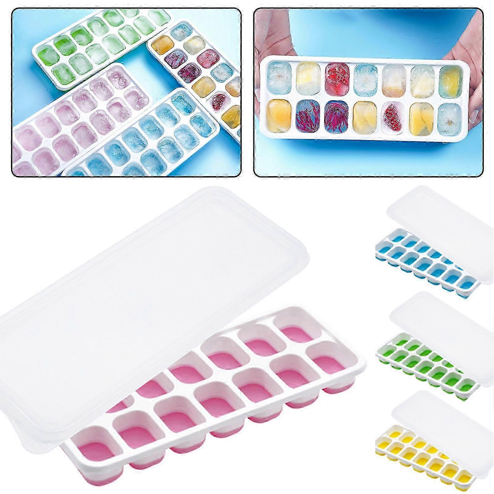 Ice Cubes Tray With Lid Stackable Squared Ice Tray Kitchen Accessories  Yellow