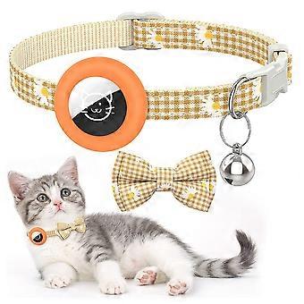 For AirTag Anti-lost Tracker Silicone Case Grid Daisy Pattern Pet Safety Collar with Bow