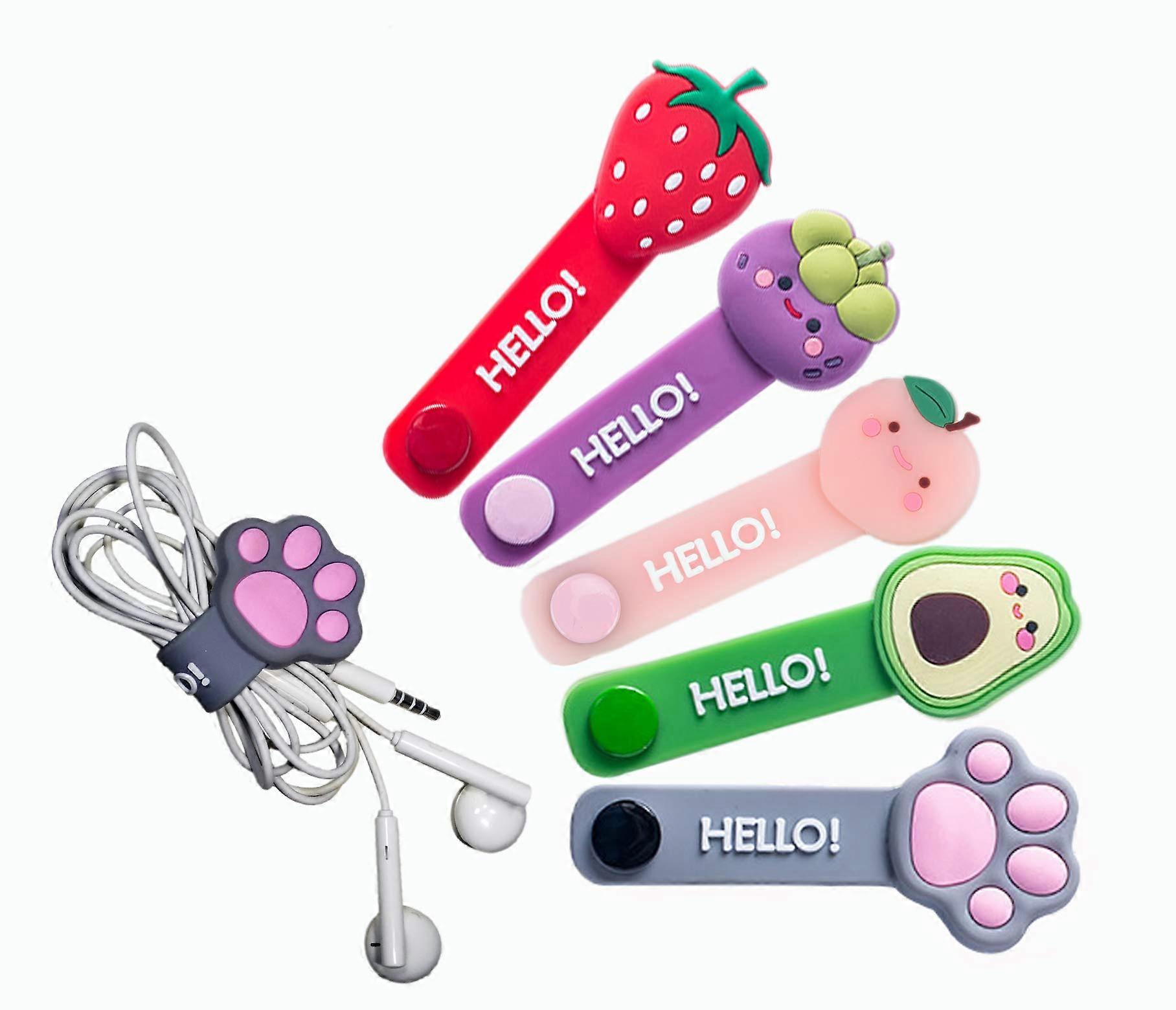 Cable Organizer 5pcs Cartoon Silicone Fruit Shape Earphone Cable Winder with Durable Button