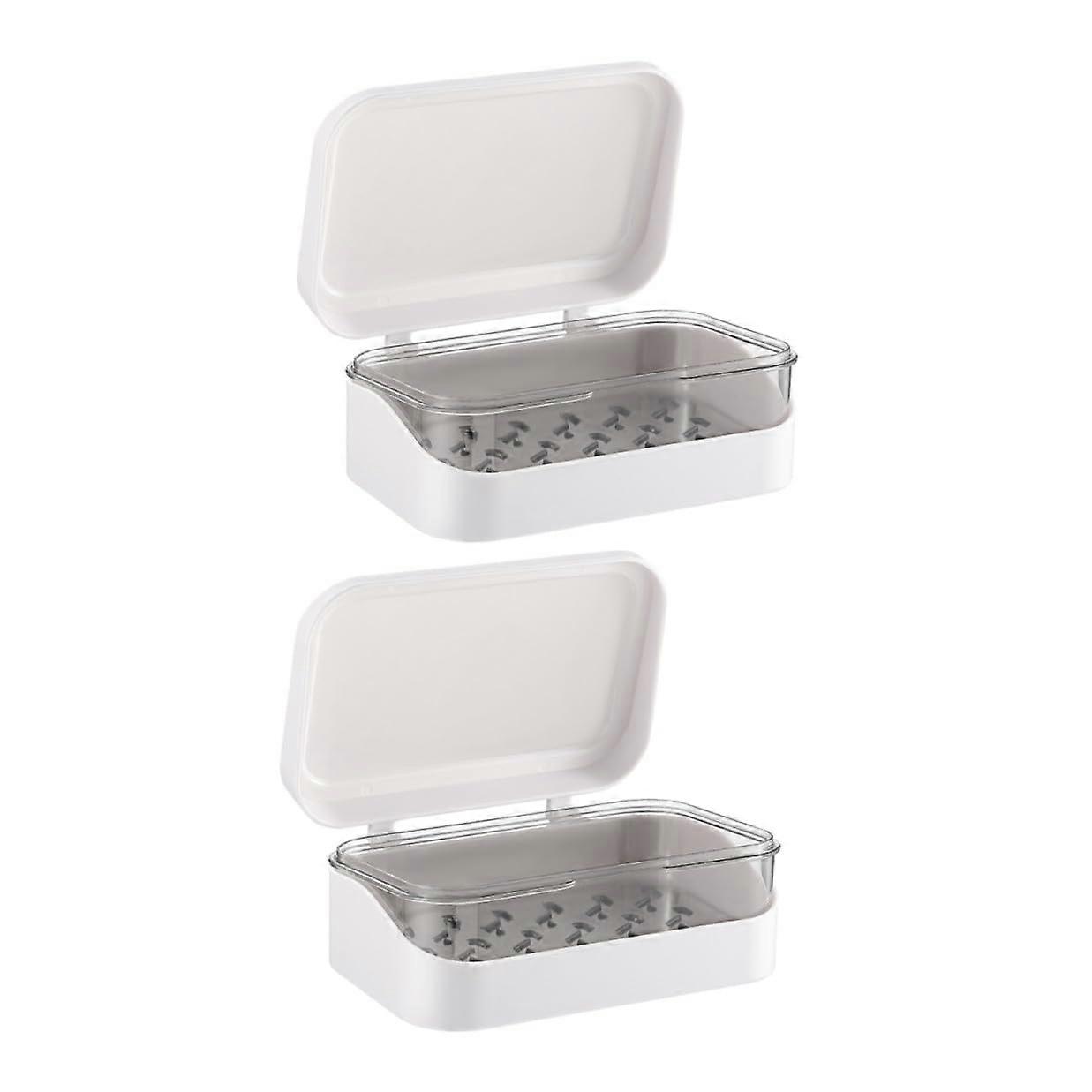 2pcs Soap Dish with Lid and Drain Tray for Bathroom and Kitchen Quick Dry Storage