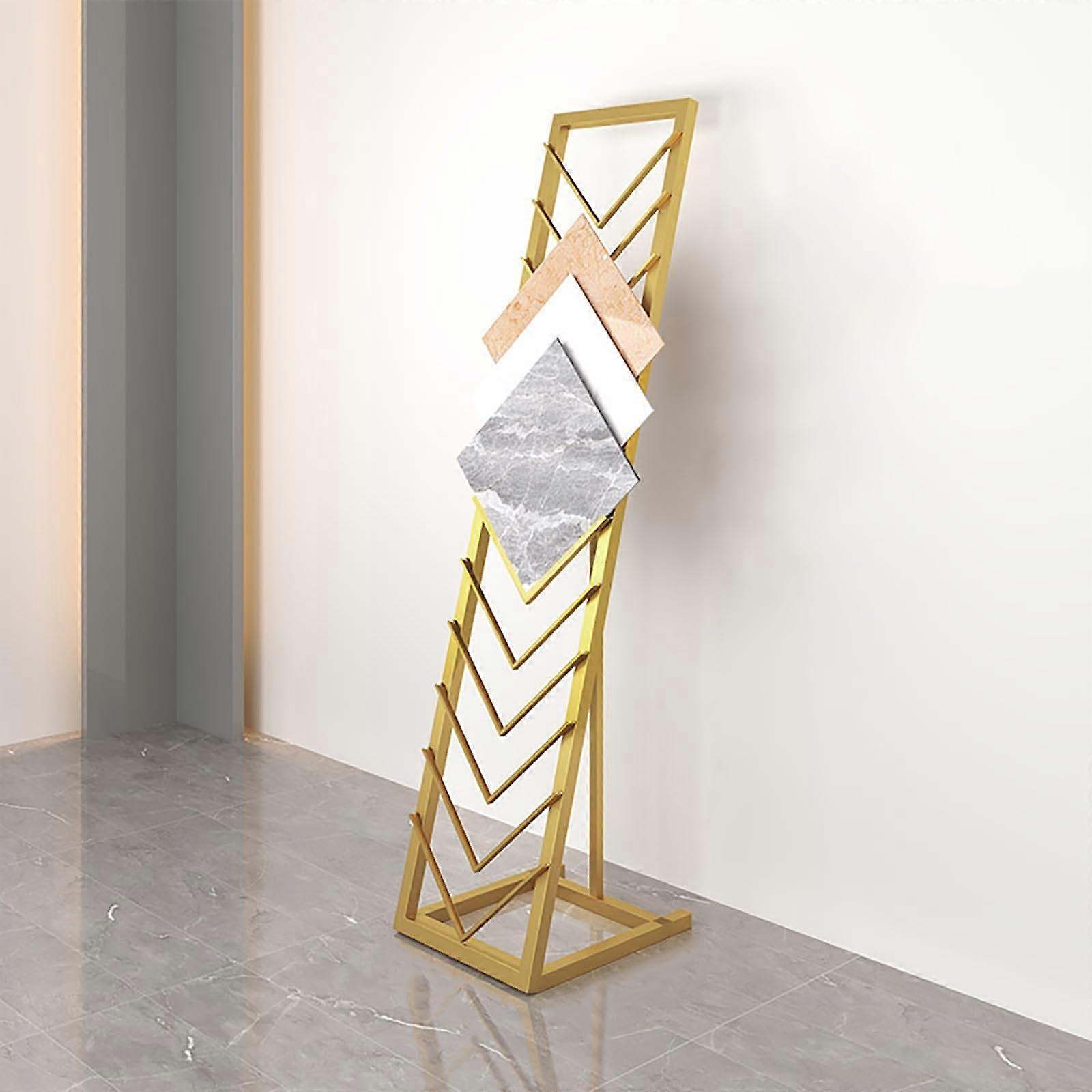 12 Layer Tile Display Rack with Stable Triangular Structure, Gold Metal Floor Tile Sample Stand