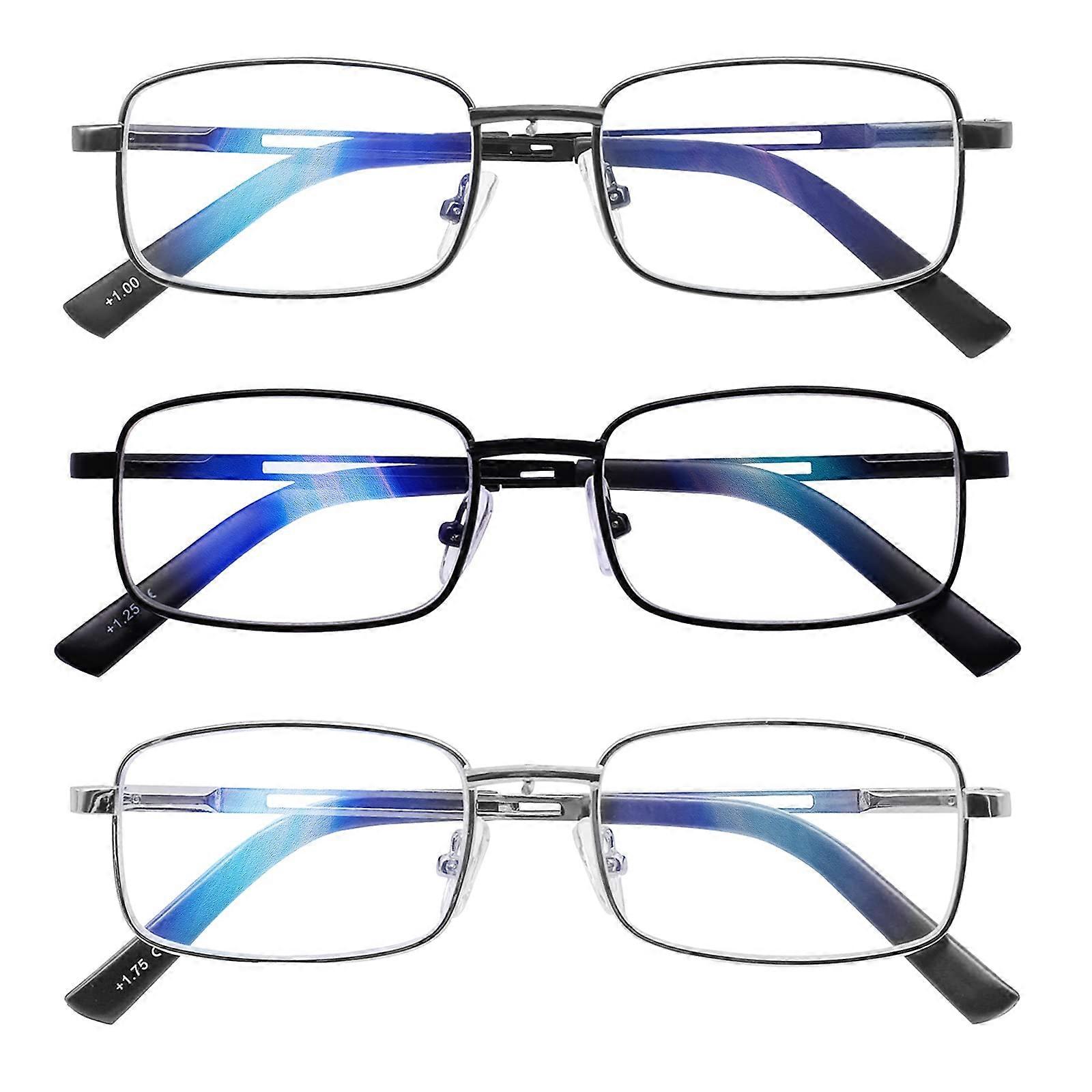 3 Pack Blue Light Blocking Reading Glasses for Men, Metal Frame Readers +2.50