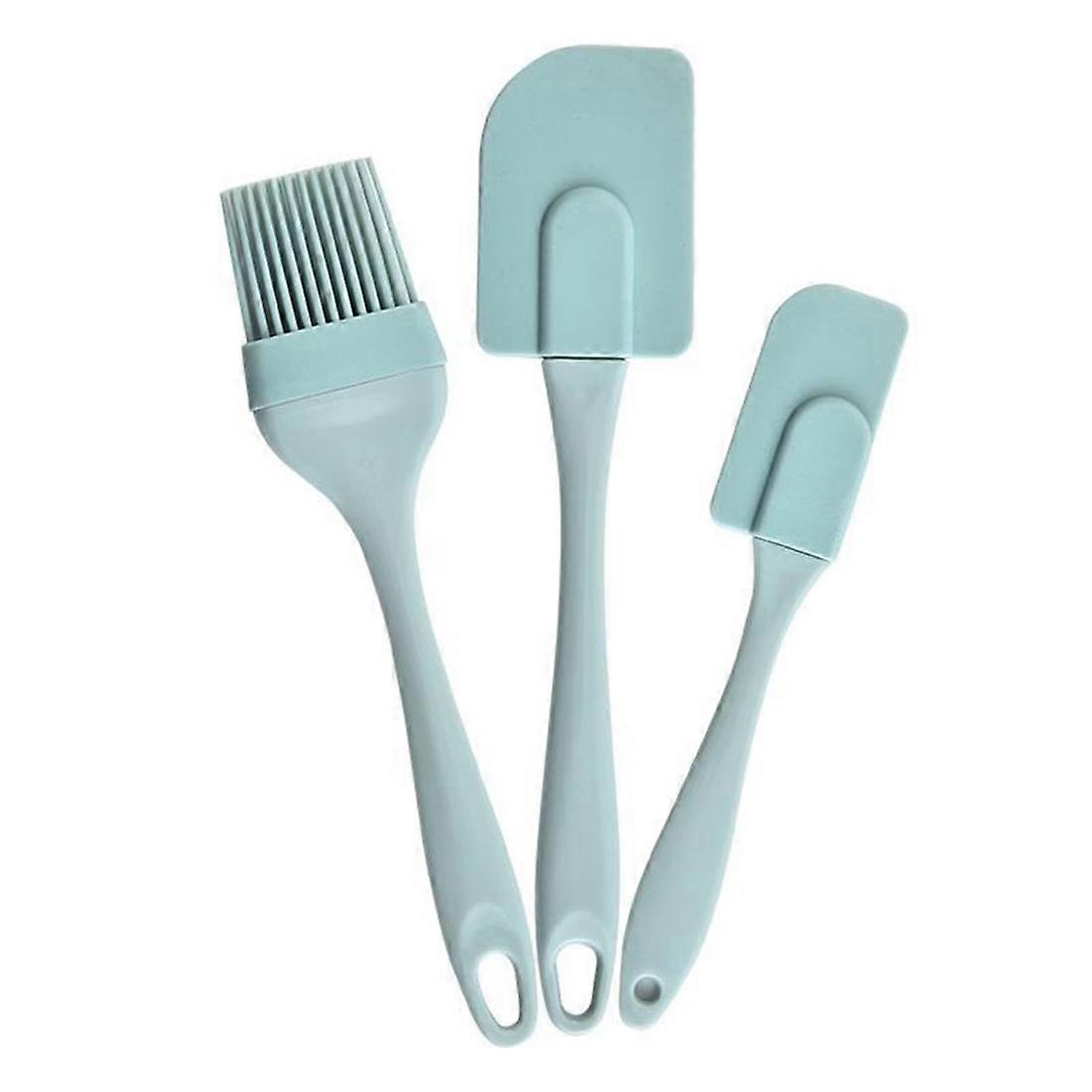 3 Pieces/Set Baking Spatula Batter Silicone Spatula Brush Mixing Blue