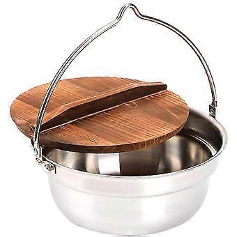 Stainless Steel Camping Cooking Pot with Hanging Handle, Heat Resistant, Easy Clean for Hiking