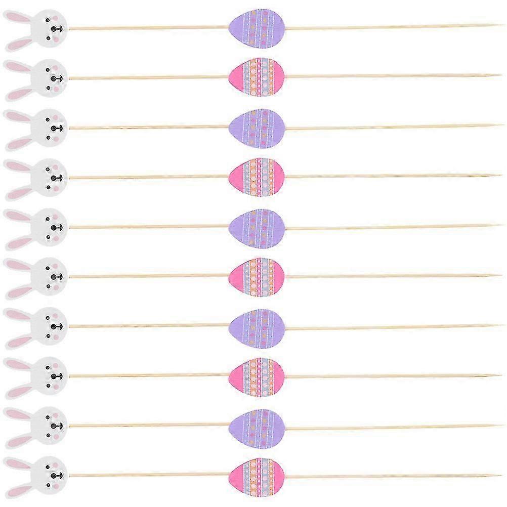 Artificial Easter Egg Picks Cupcake Toppers Easter Party Decorations Egg Shape Wood Material Snack Presentation 100Pcs