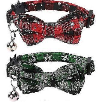 XYYC 2er-Pack/Set Weihnachts-Katzenhalsband mit Sicherheitsverschluss, süßer Fliege und Glöckchen für Katzen, verstellbar, sicher