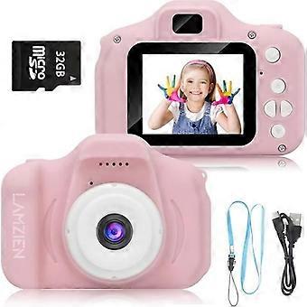 LAMZIEN Kinderkamera – 8 MP/720p – 32 GB TF-Karte – Stoßfeste Silikonhülle – Rosa
